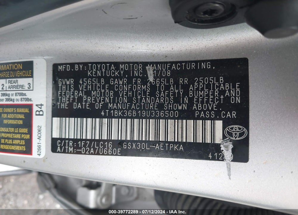 2009 TOYOTA AVALON LIMITED VIN: 4T1BK36B19U336500