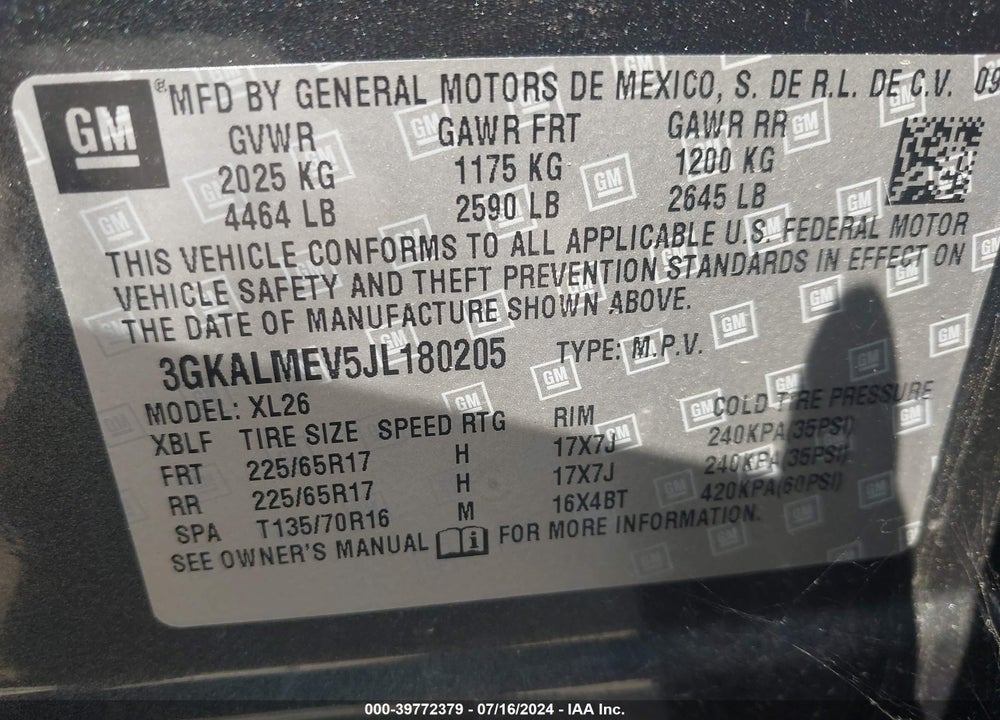 2018 GMC TERRAIN SLE VIN: 3GKALMEV5JL180205