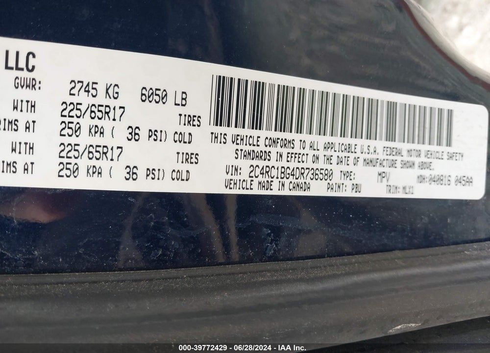 2013 CHRYSLER TOWN & COUNTRY TOURING VIN: 2C4RC1BG4DR736580