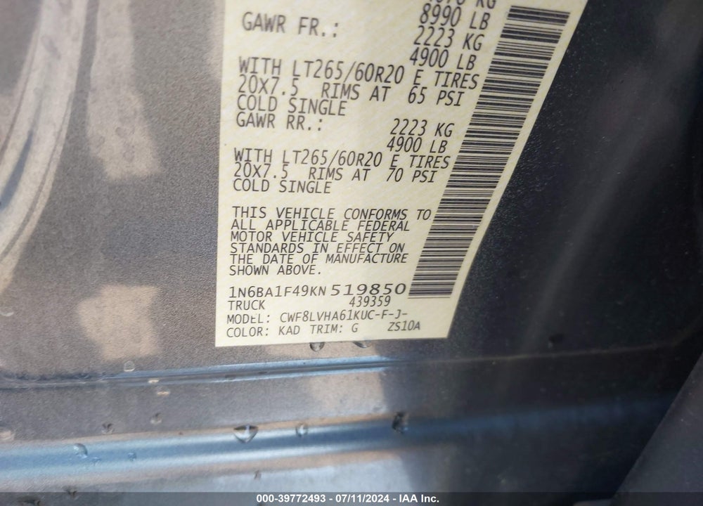 2019 NISSAN TITAN XD SL DIESEL VIN: 1N6BA1F49KN519850