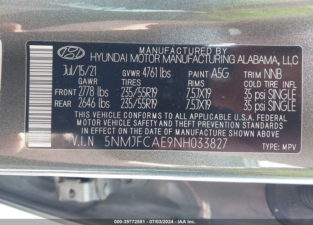 2022 HYUNDAI TUCSON SEL VIN: 5NMJFCAE9NH033827