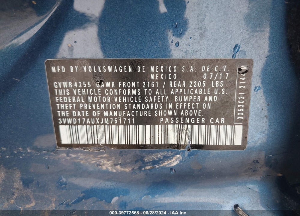 2018 VOLKSWAGEN GOLF SPORTWAGEN TSI S/TSI SE VIN: 3VWD17AUXJM751711