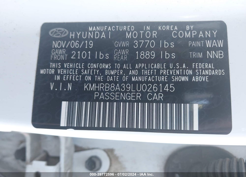 2020 HYUNDAI VENUE SE VIN: KMHRB8A39LU026145