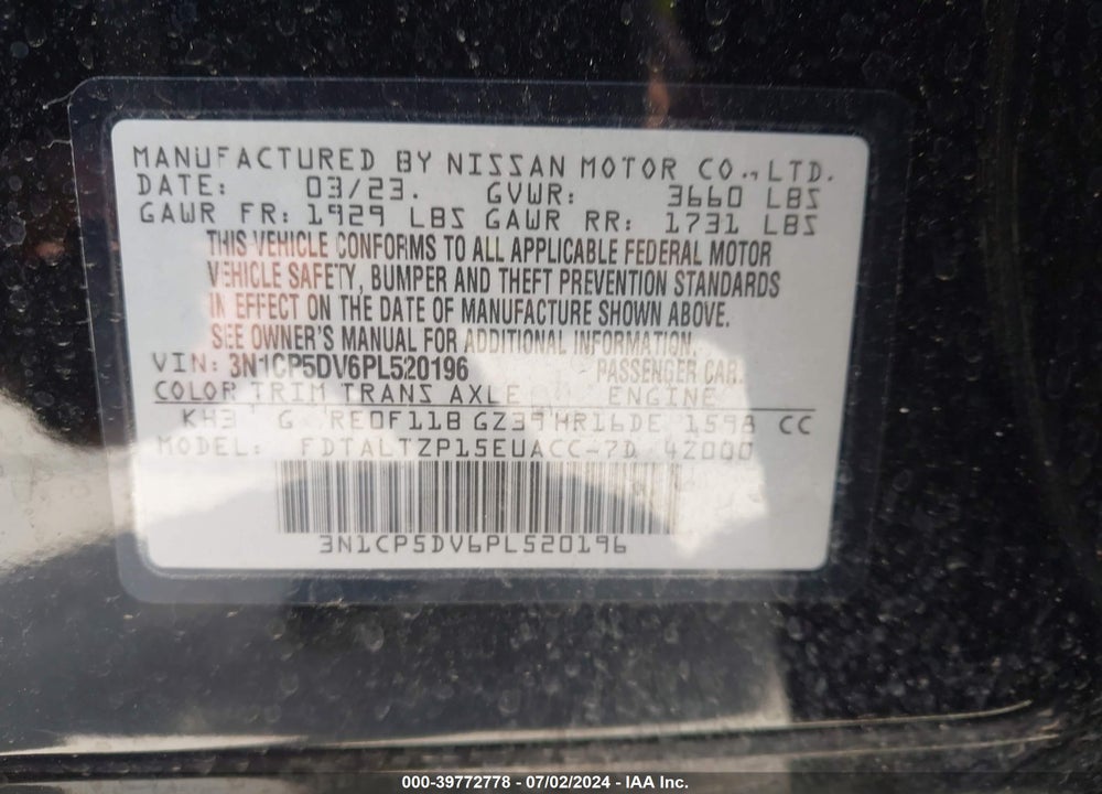 2023 NISSAN KICKS SR XTRONIC CVT VIN: 3N1CP5DV6PL520196