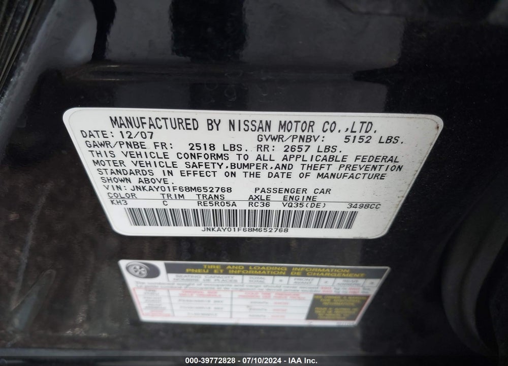 2008 INFINITI M35X VIN: JNKAY01F68M652768
