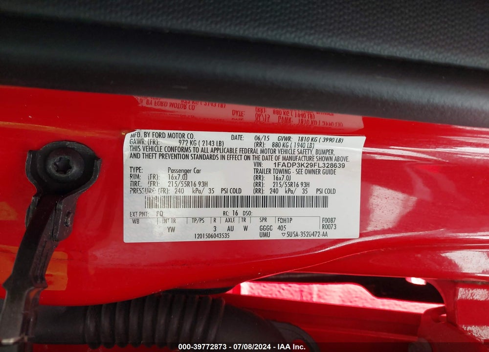 2015 FORD FOCUS SE VIN: 1FADP3K29FL328639