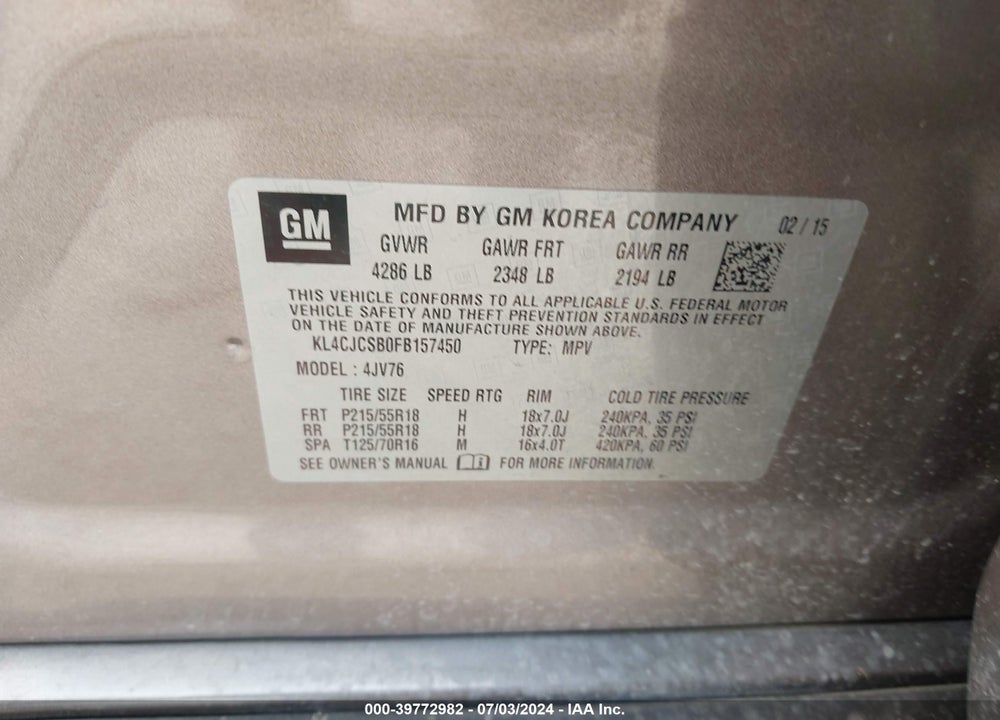 2015 BUICK ENCORE LEATHER VIN: KL4CJCSB0FB157450