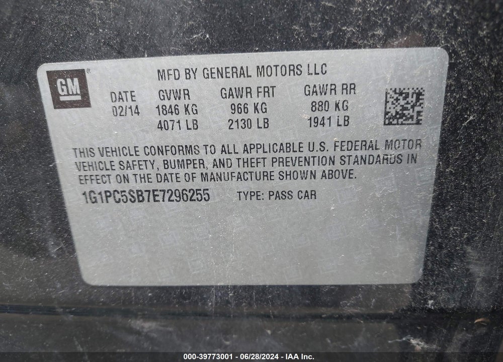2014 CHEVROLET CRUZE 1LT AUTO VIN: 1G1PC5SB7E7296255
