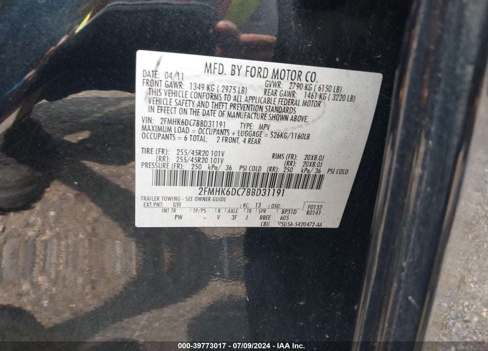2011 FORD FLEX LIMITED VIN: 2FMHK6DC7BBD31191