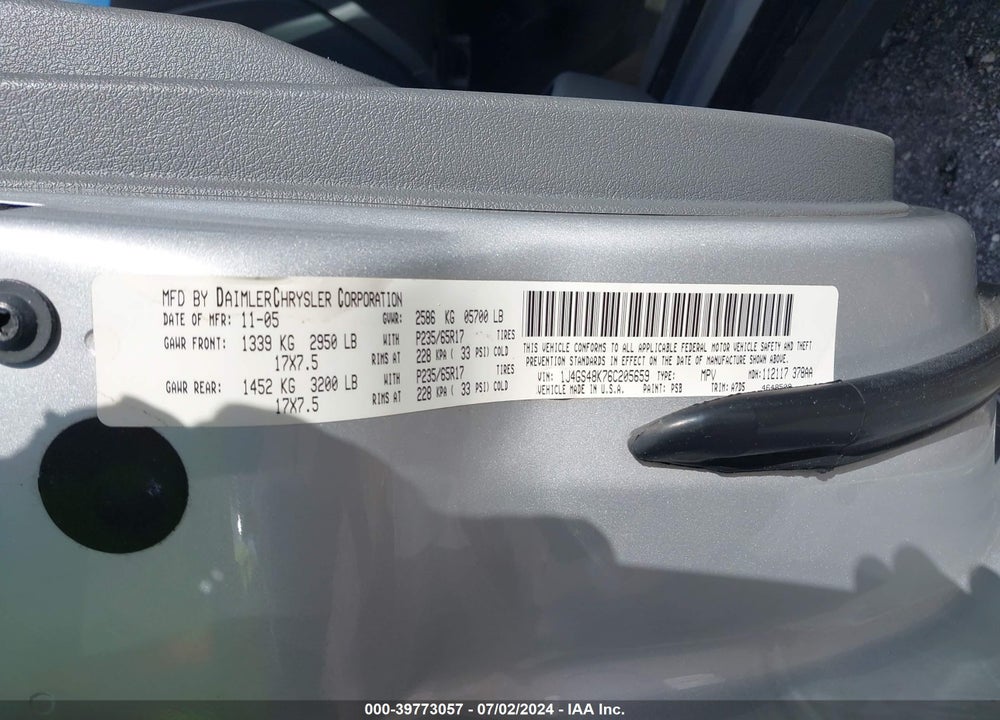 2006 JEEP GRAND CHEROKEE LAREDO VIN: 1J4GS48K76C205659