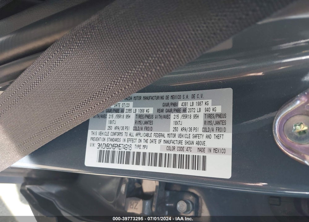 2023 MAZDA CX-30 2.5 S CARBON EDITION VIN: 3MVDMBCM6PM574916