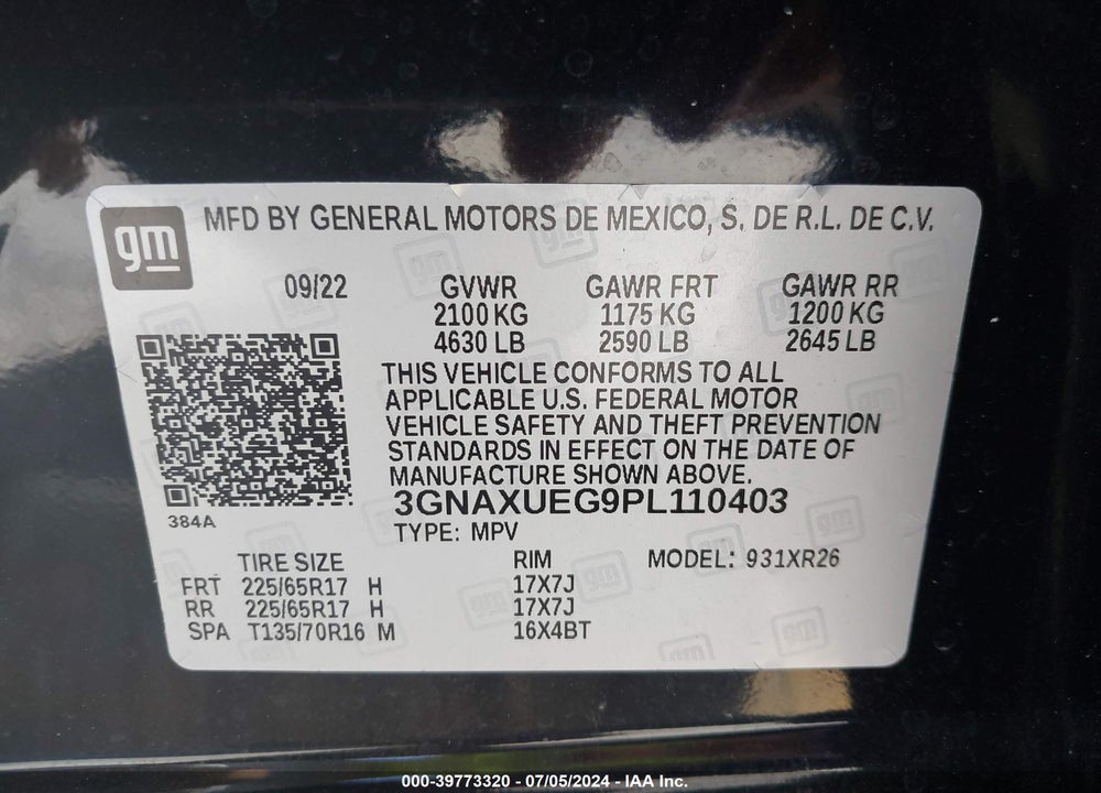 2023 CHEVROLET EQUINOX AWD LT VIN: 3GNAXUEG9PL110403