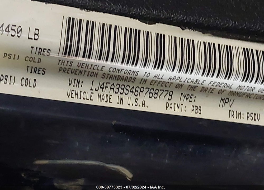 2006 JEEP WRANGLER X VIN: 1J4FA39S46P768779