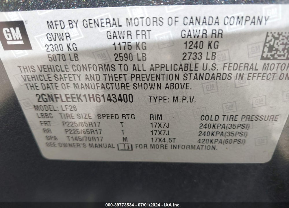 2017 CHEVROLET EQUINOX LS VIN: 2GNFLEEK1H6143400