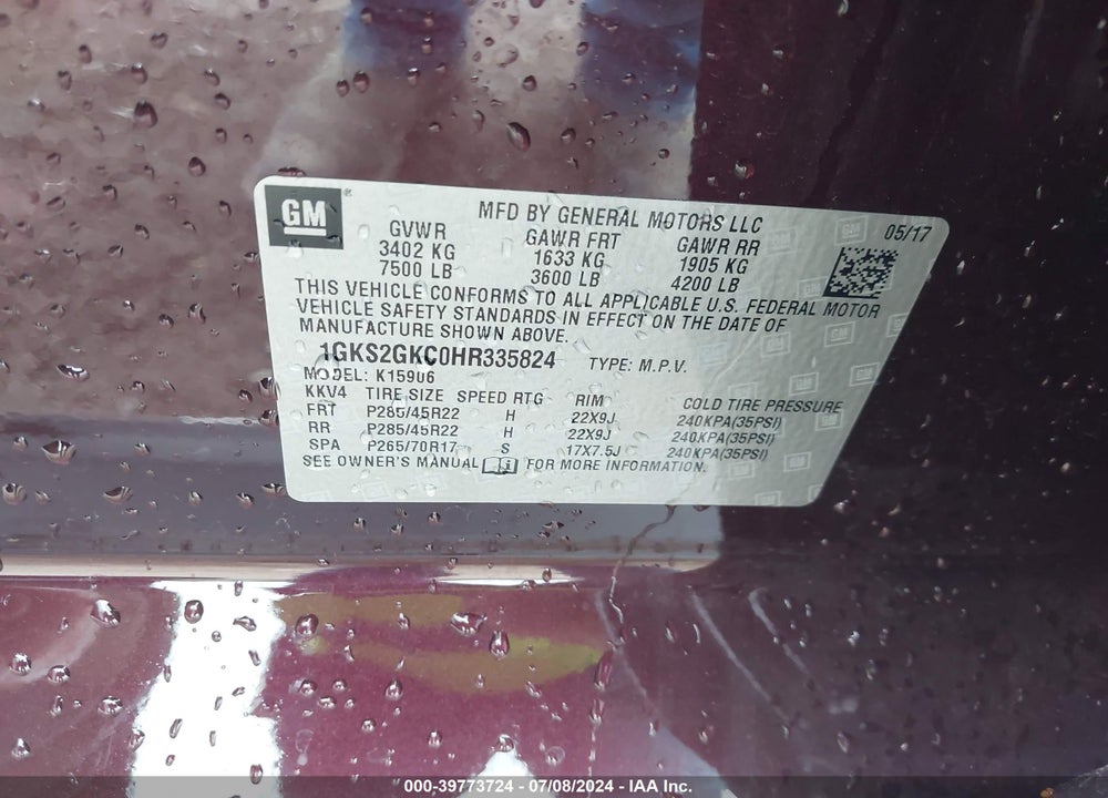 2017 GMC YUKON XL SLT VIN: 1GKS2GKC0HR335824