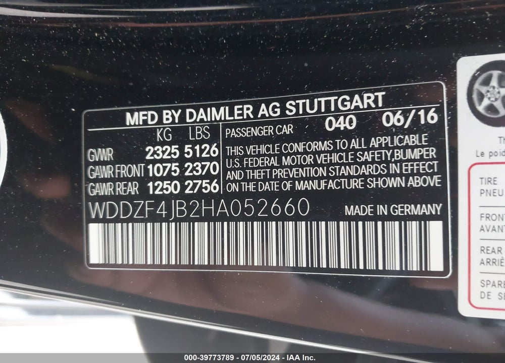 2017 MERCEDES-BENZ E 300 VIN: WDDZF4JB2HA052660