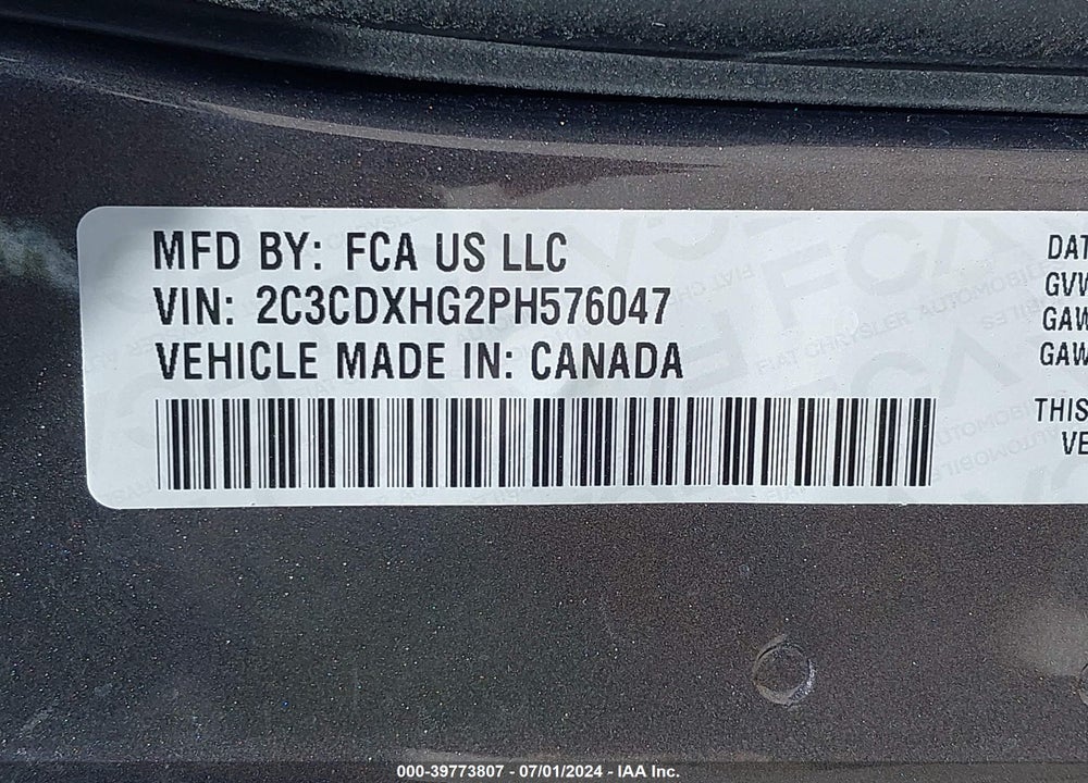 2023 DODGE CHARGER GT VIN: 2C3CDXHG2PH576047