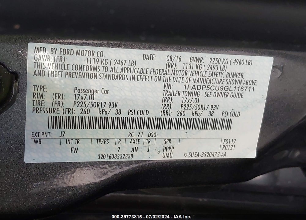 2016 FORD C-MAX ENERGI SEL VIN: 1FADP5CU9GL116711