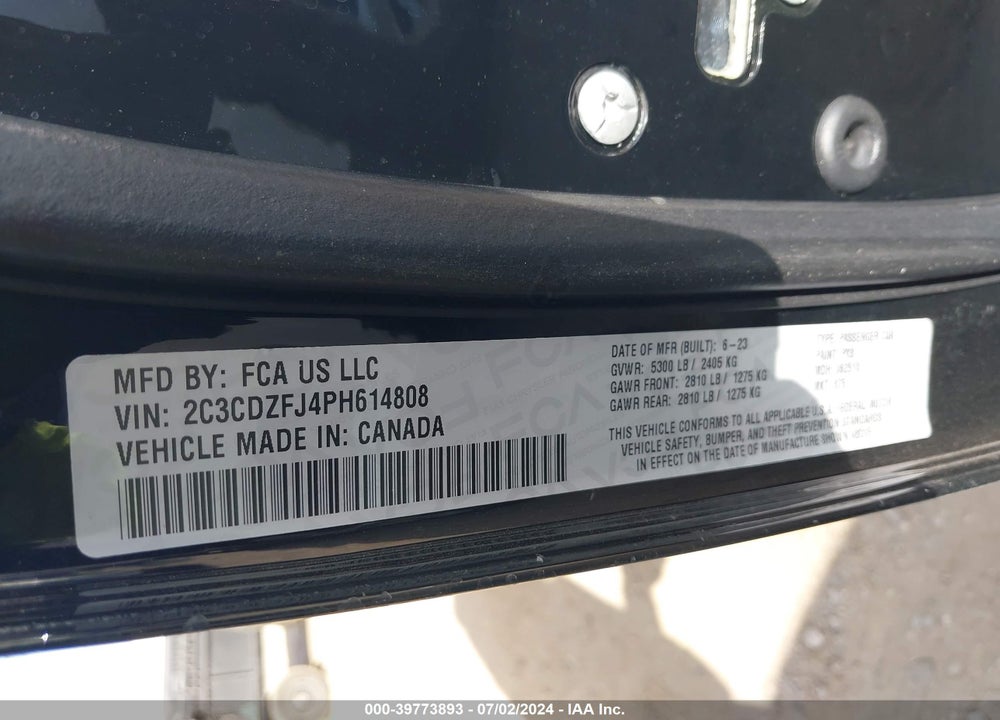 2023 DODGE CHALLENGER R/T SCAT PACK VIN: 2C3CDZFJ4PH614808