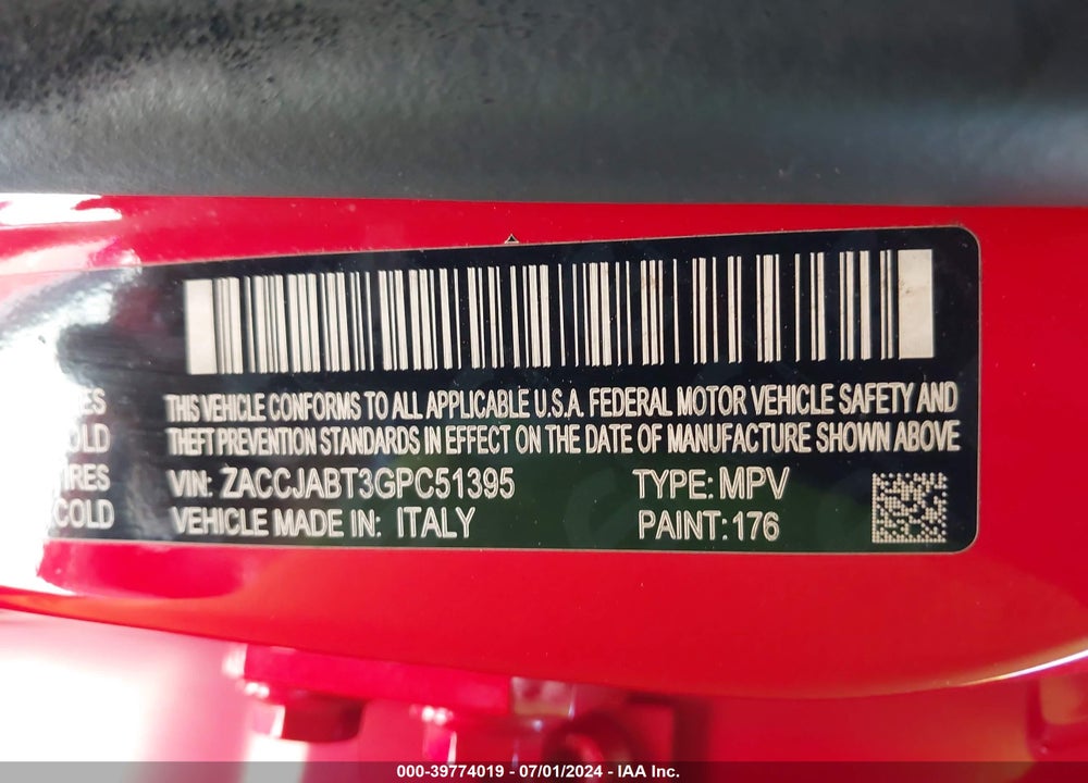 2016 JEEP RENEGADE LATITUDE VIN: ZACCJABT3GPC51395