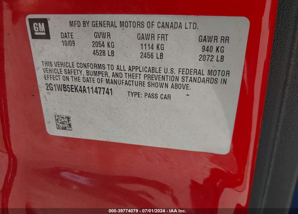 2010 CHEVROLET IMPALA LT VIN: 2G1WB5EK4A1147741