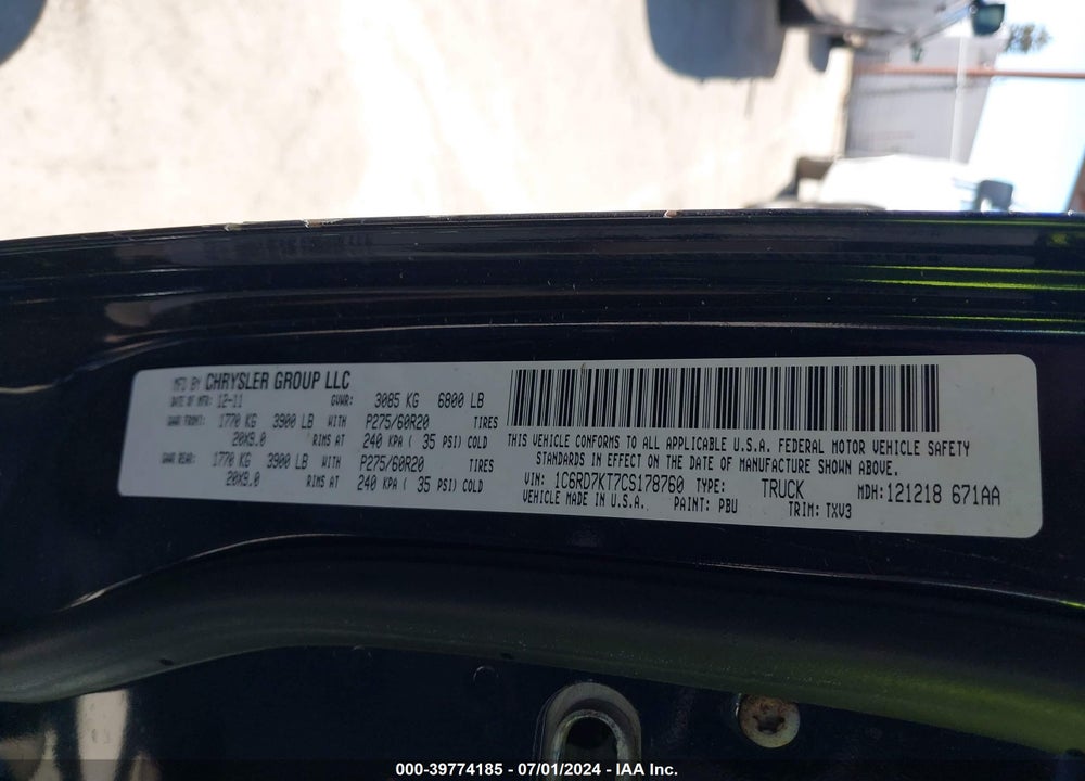 2012 RAM 1500 ST VIN: 1C6RD7KT7CS178760