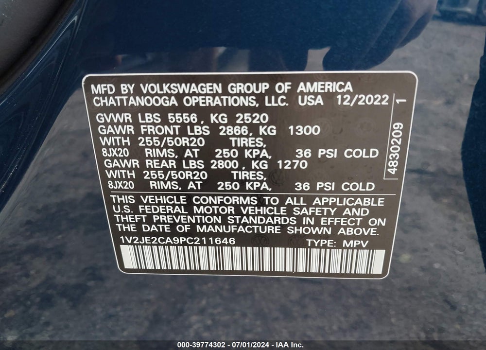 2023 VOLKSWAGEN ATLAS CROSS SPORT 3.6L V6 SE W/TECHNOLOGY VIN: 1V2JE2CA9PC211646