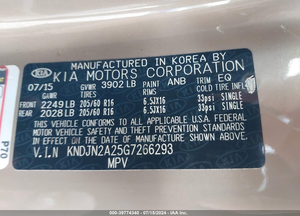 2016 KIA SOUL VIN: KNDJN2A25G7266293