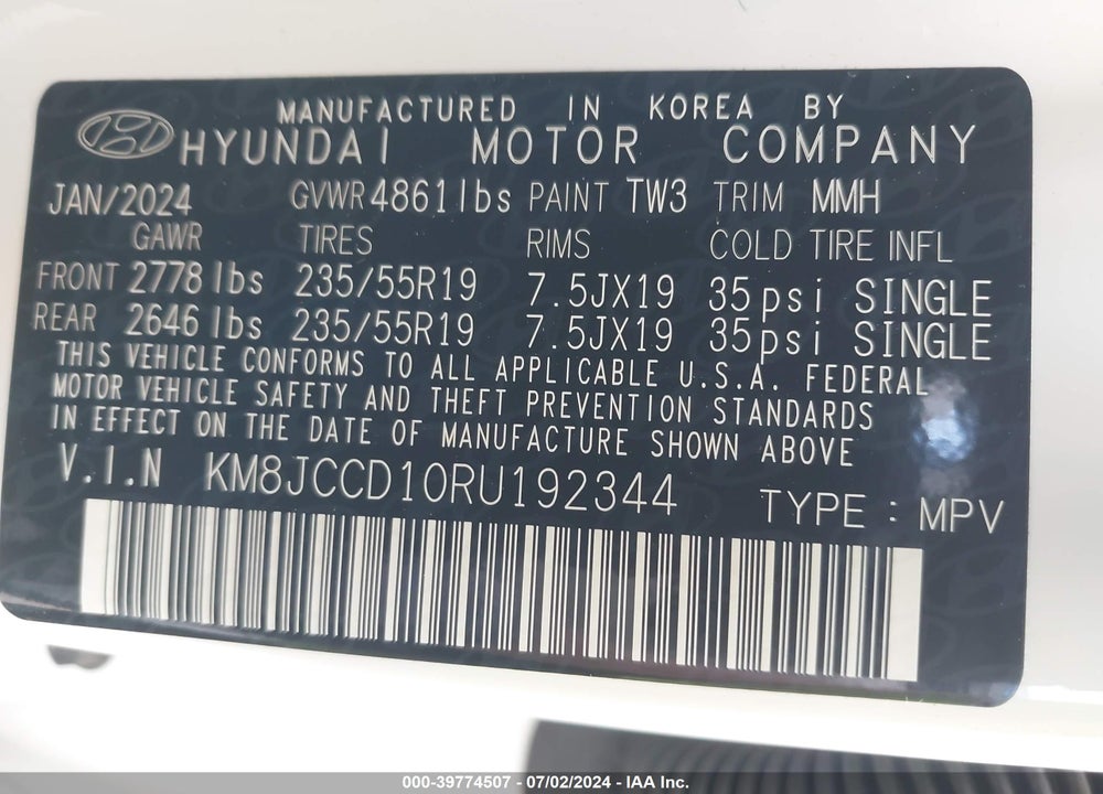 2024 HYUNDAI TUCSON HYBRID SEL CONVENIENCE VIN: KM8JCCD10RU192344