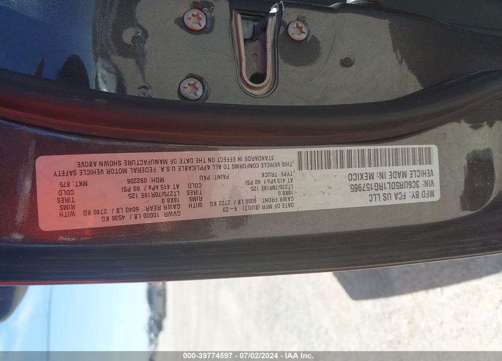 2024 RAM 2500 BIG HORN VIN: 3C6UR5DL1RG157965