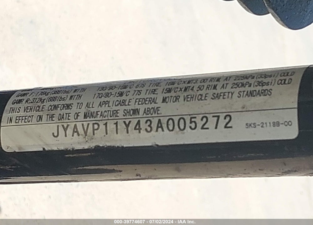 2003 YAMAHA XVS1100 A VIN: JYAVP11Y43A005272