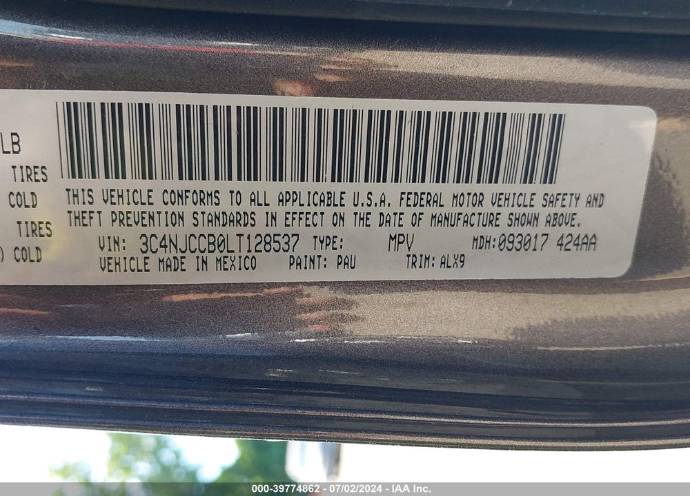 2020 JEEP COMPASS LIMITED FWD VIN: 3C4NJCCB0LT128537
