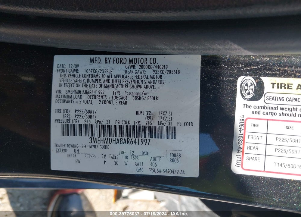 2010 MERCURY MILAN VIN: 3MEHM0HA8AR641997