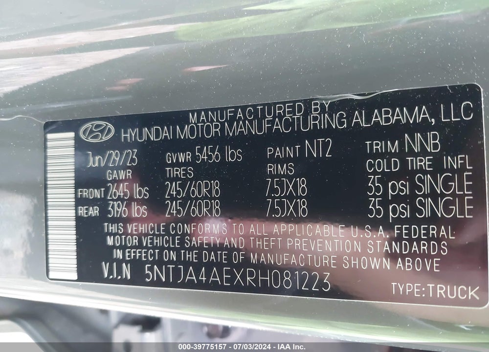 2024 HYUNDAI SANTA CRUZ SE VIN: 5NTJA4AEXRH081223