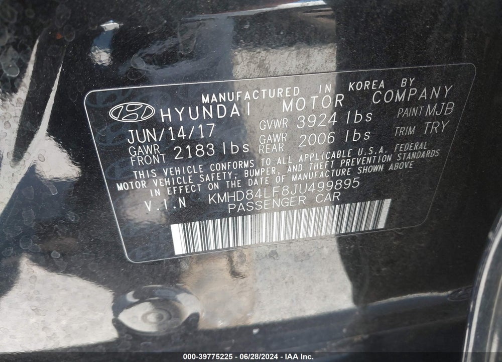 2018 HYUNDAI ELANTRA VALUE EDITION VIN: KMHD84LF8JU499895