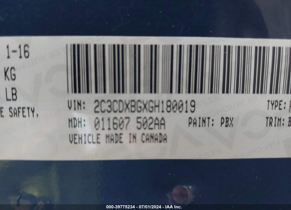 2016 DODGE CHARGER SE VIN: 2C3CDXBGXGH180019
