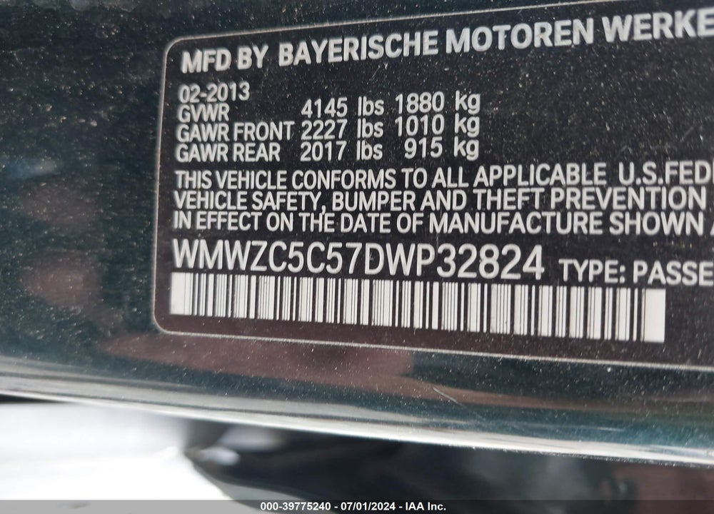 2013 MINI COUNTRYMAN COOPER S VIN: WMWZC5C57DWP32824