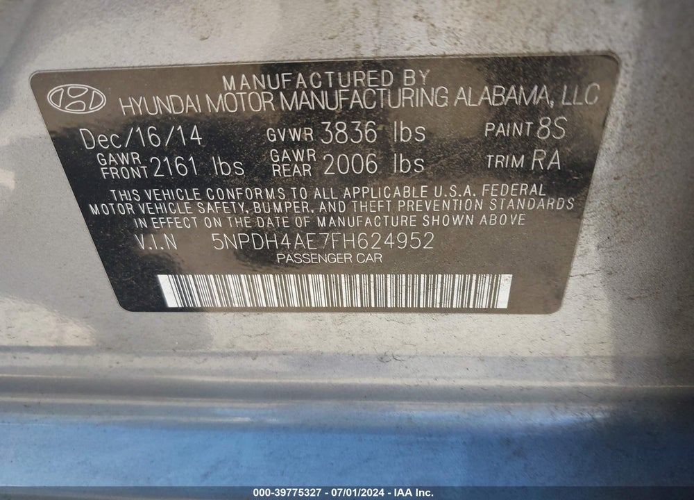 2015 HYUNDAI ELANTRA SE VIN: 5NPDH4AE7FH624952