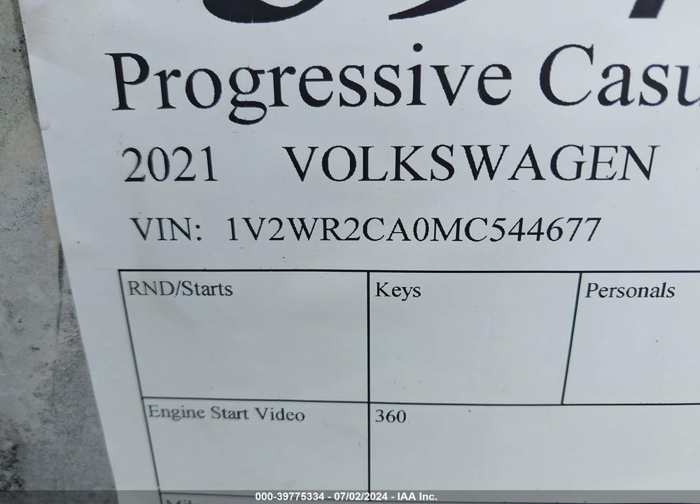 2021 VOLKSWAGEN ATLAS 3.6L V6 SE W/TECHNOLOGY VIN: 1V2WR2CA0MC544677