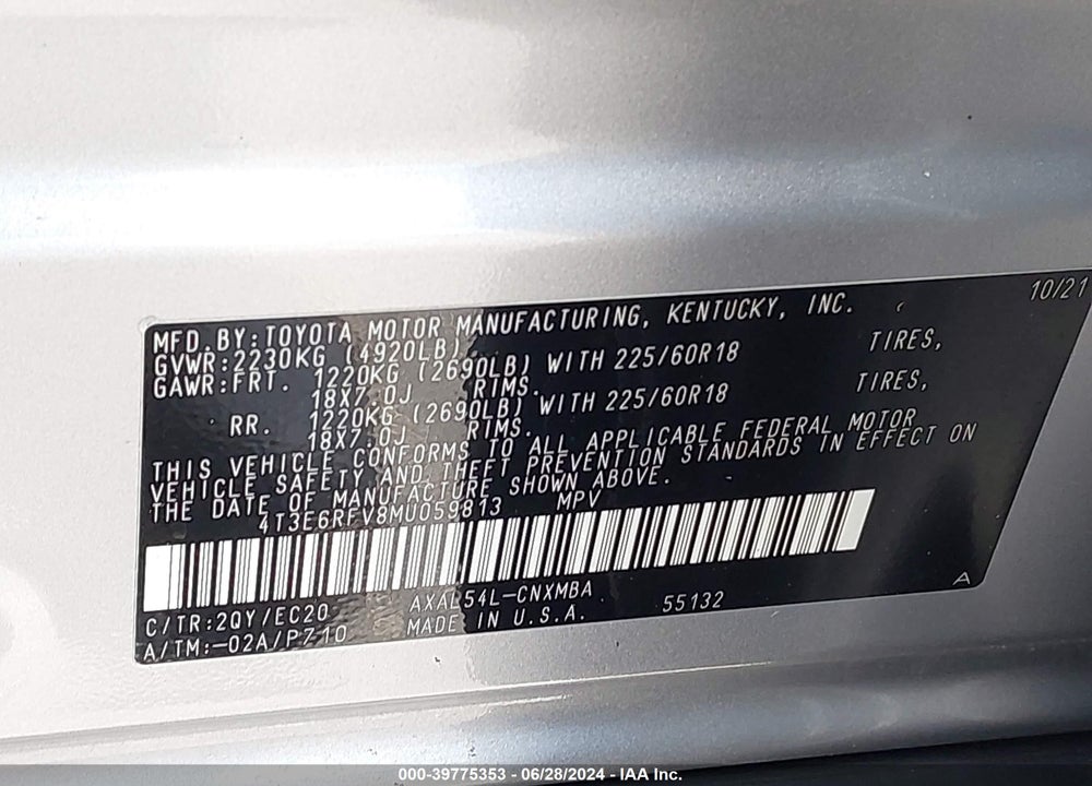 2021 TOYOTA RAV4 HYBRID XSE VIN: 4T3E6RFV8MU059813