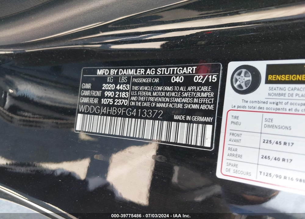 2015 MERCEDES-BENZ C 250 VIN: WDDGJ4HB9FG413372