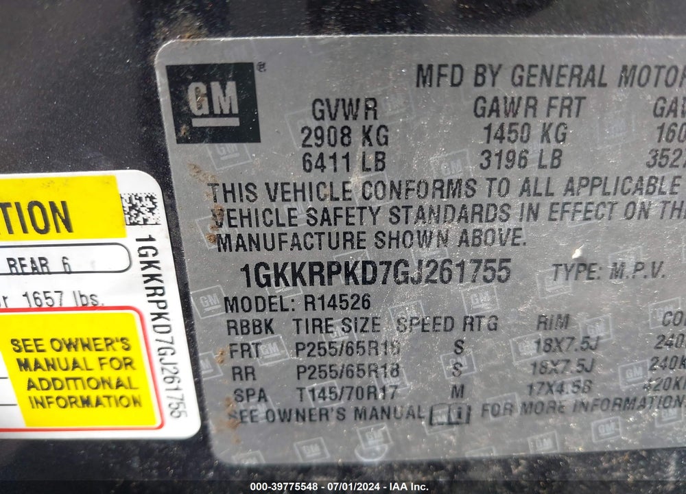 2016 GMC ACADIA SLE-2 VIN: 1GKKRPKD7GJ261755