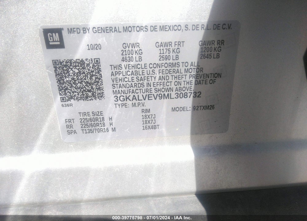 2021 GMC TERRAIN AWD SLT VIN: 3GKALVEV9ML308732