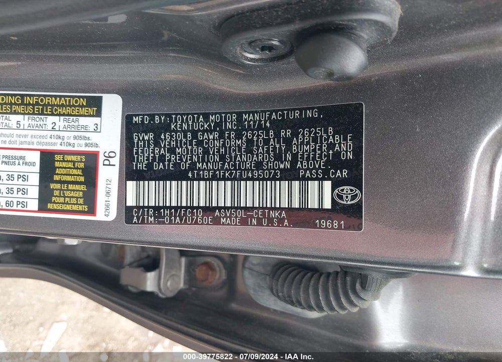 2015 TOYOTA CAMRY VIN: 4T1BF1FK7FU495073