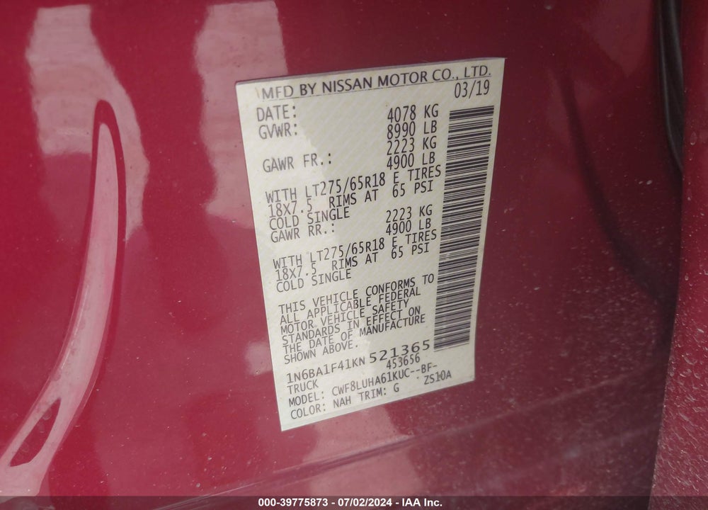 2019 NISSAN TITAN XD PRO-4X DIESEL VIN: 1N6BA1F41KN521365