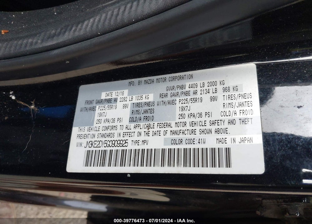 2016 MAZDA CX-5 GRAND TOURING VIN: JM3KE2DY5G0909925