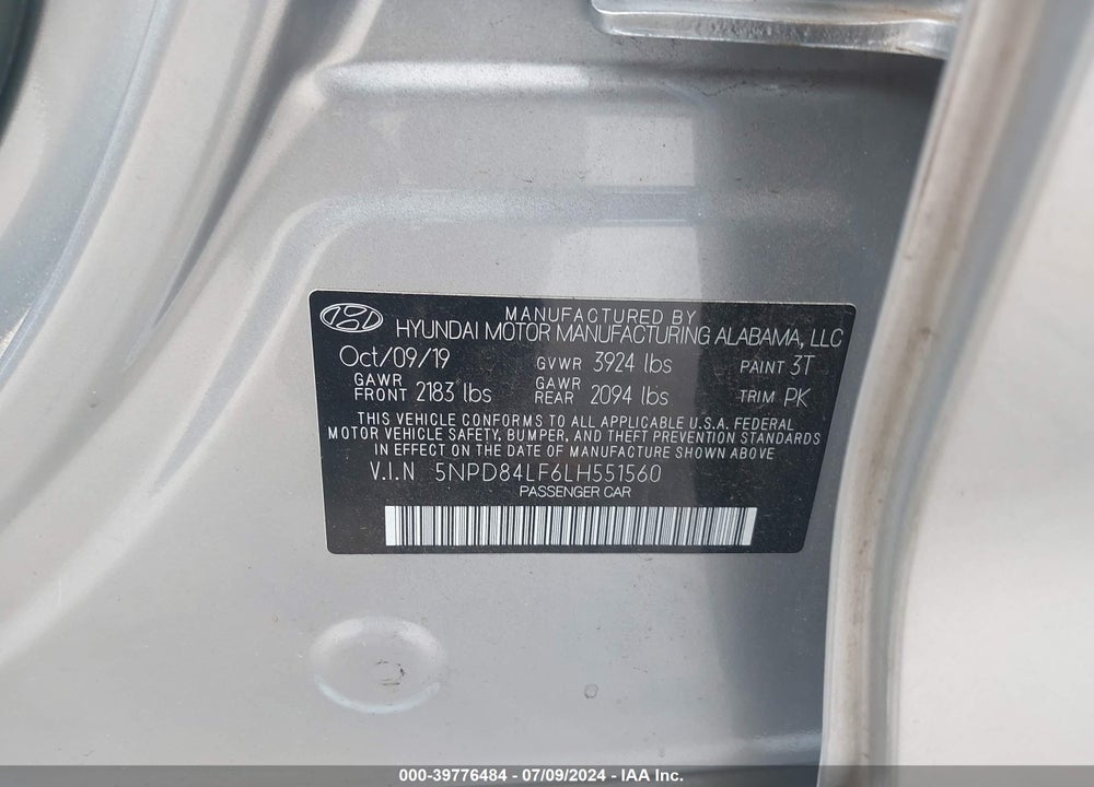 2020 HYUNDAI ELANTRA VALUE EDITION VIN: 5NPD84LF6LH551560