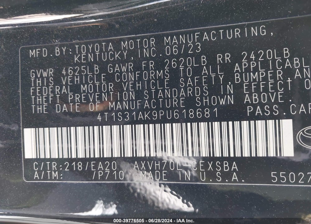 2023 TOYOTA CAMRY SE HYBRID VIN: 4T1S31AK9PU618681