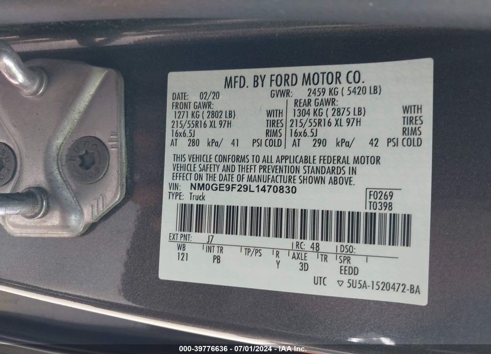 2020 FORD TRANSIT CONNECT XLT PASSENGER VIN: NM0GE9F29L1470830