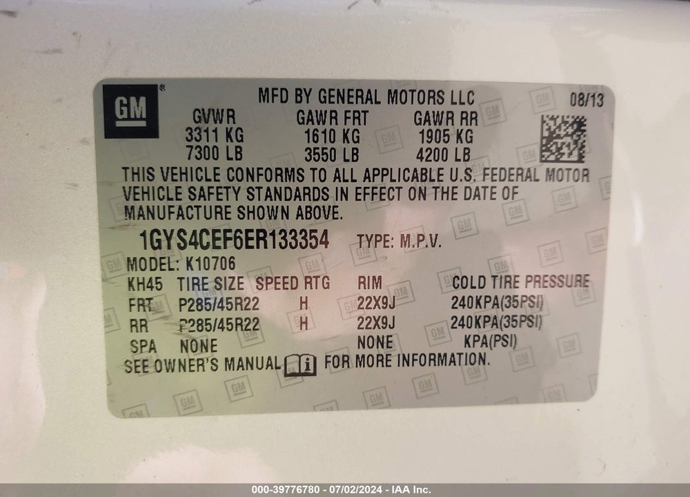 2014 CADILLAC ESCALADE PREMIUM VIN: 1GYS4CEF6ER133354
